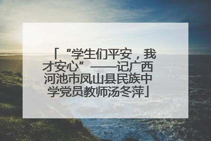 “学生们平安，我才安心”——记广西河池市凤山县民族中学党员教师汤冬萍