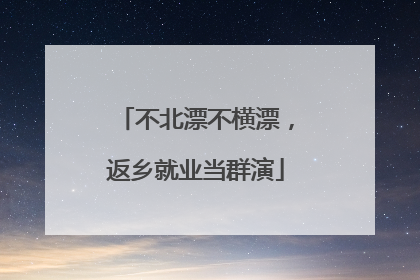 不北漂不横漂，返乡就业当群演