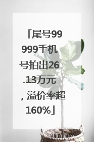 尾号99999手机号拍出26.13万元，溢价率超160%