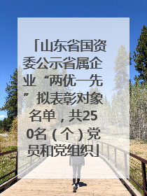 山东省国资委公示省属企业“两优一先”拟表彰对象名单，共250名（个）党员和党组织